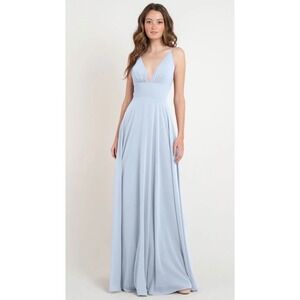 Jenny Yoo Brady Dress Whisper Blue Luxe Chiffon Size 16 NWT Bridesmaid Maxi Gown